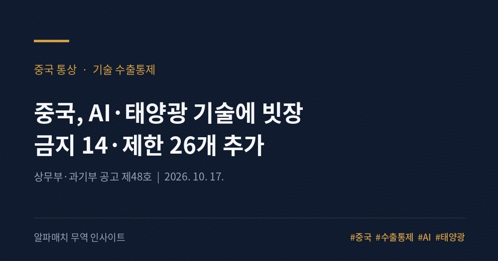 중국, 이번엔 '기술'에 빗장을 걸다…AI·바이오·태양광 40개 수출통제 예고 Image